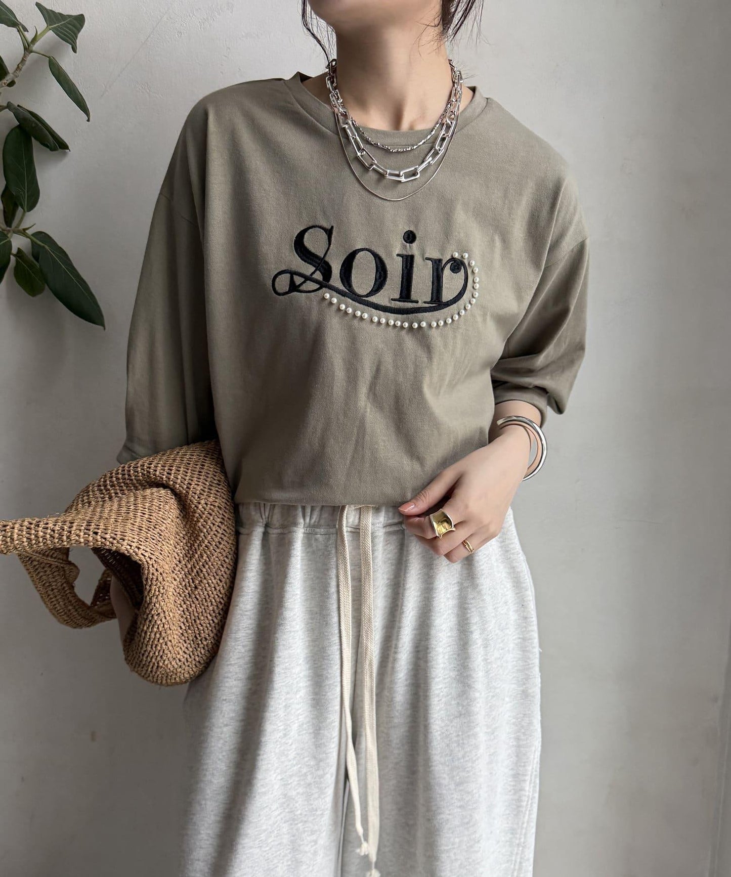 【限定】珍珠logo刺繡褶皺袖套頭衫