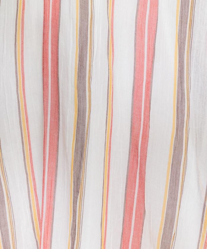 印度棉褶皺亨利領連衣裙