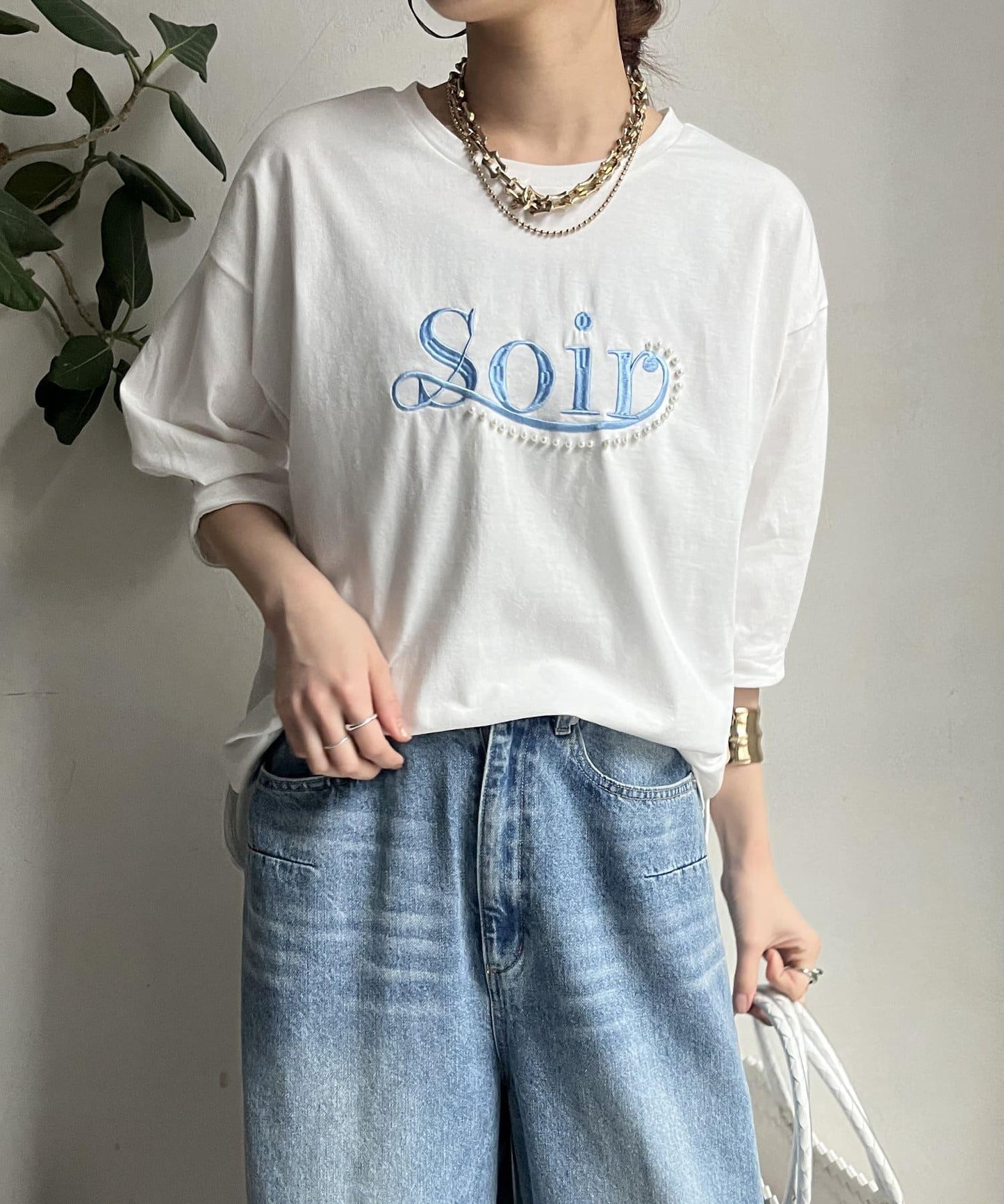 【限定】珍珠logo刺繡褶皺袖套頭衫