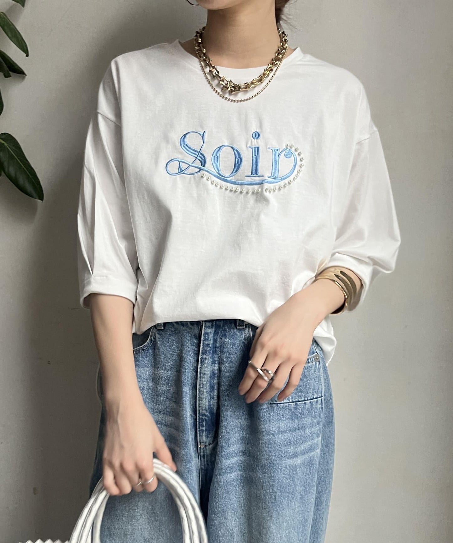 【限定】珍珠logo刺繡褶皺袖套頭衫