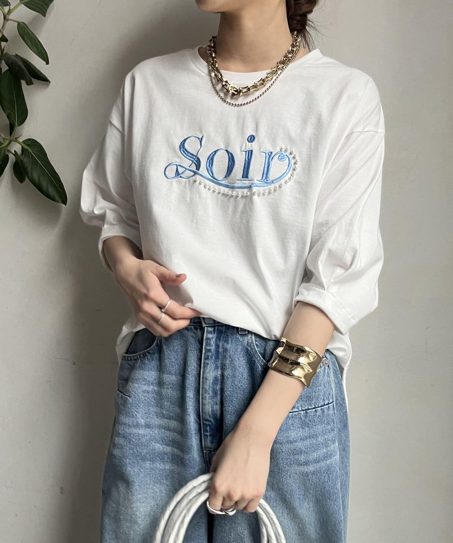 【限定】珍珠logo刺繡褶皺袖套頭衫