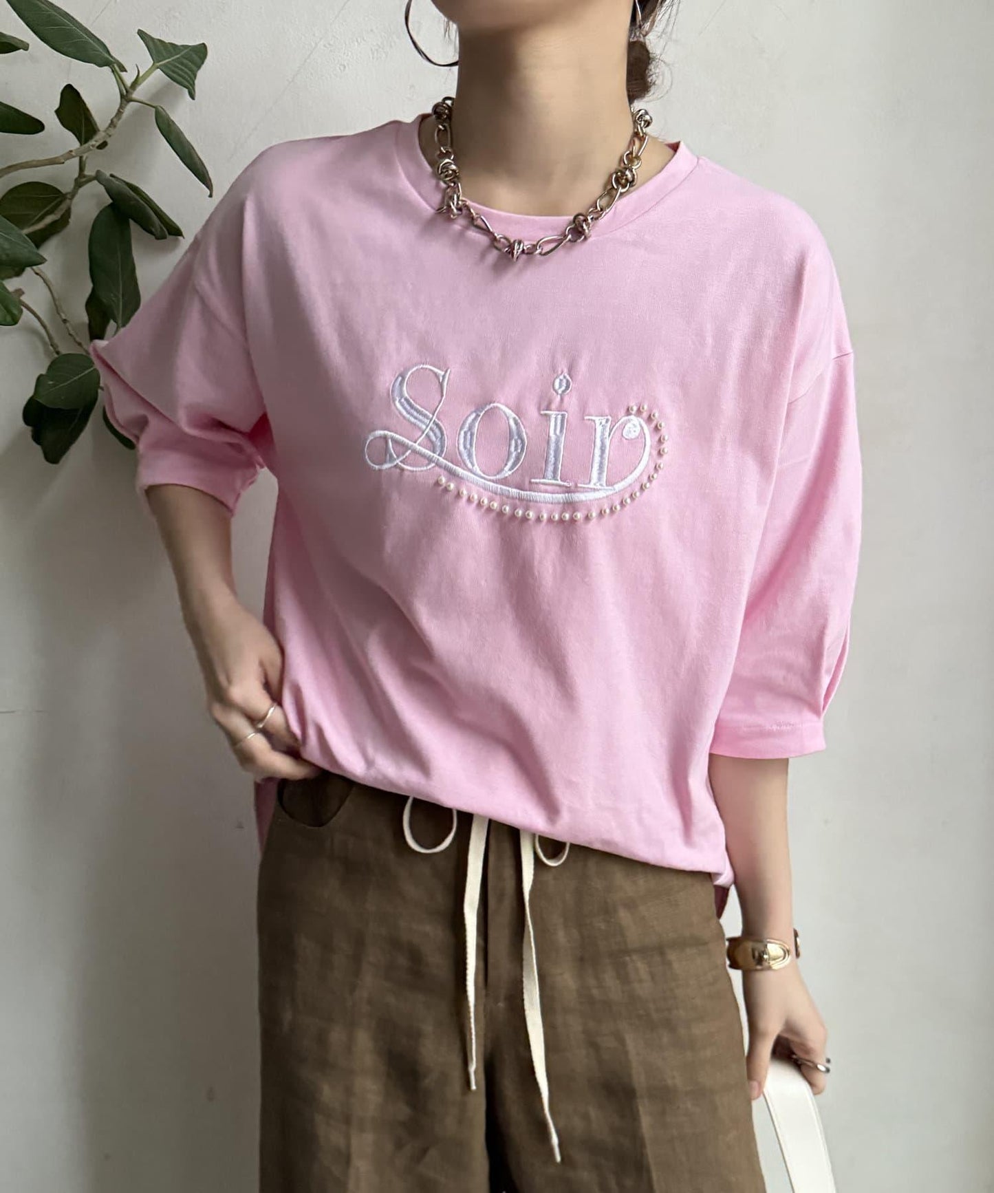 【限定】珍珠logo刺繡褶皺袖套頭衫