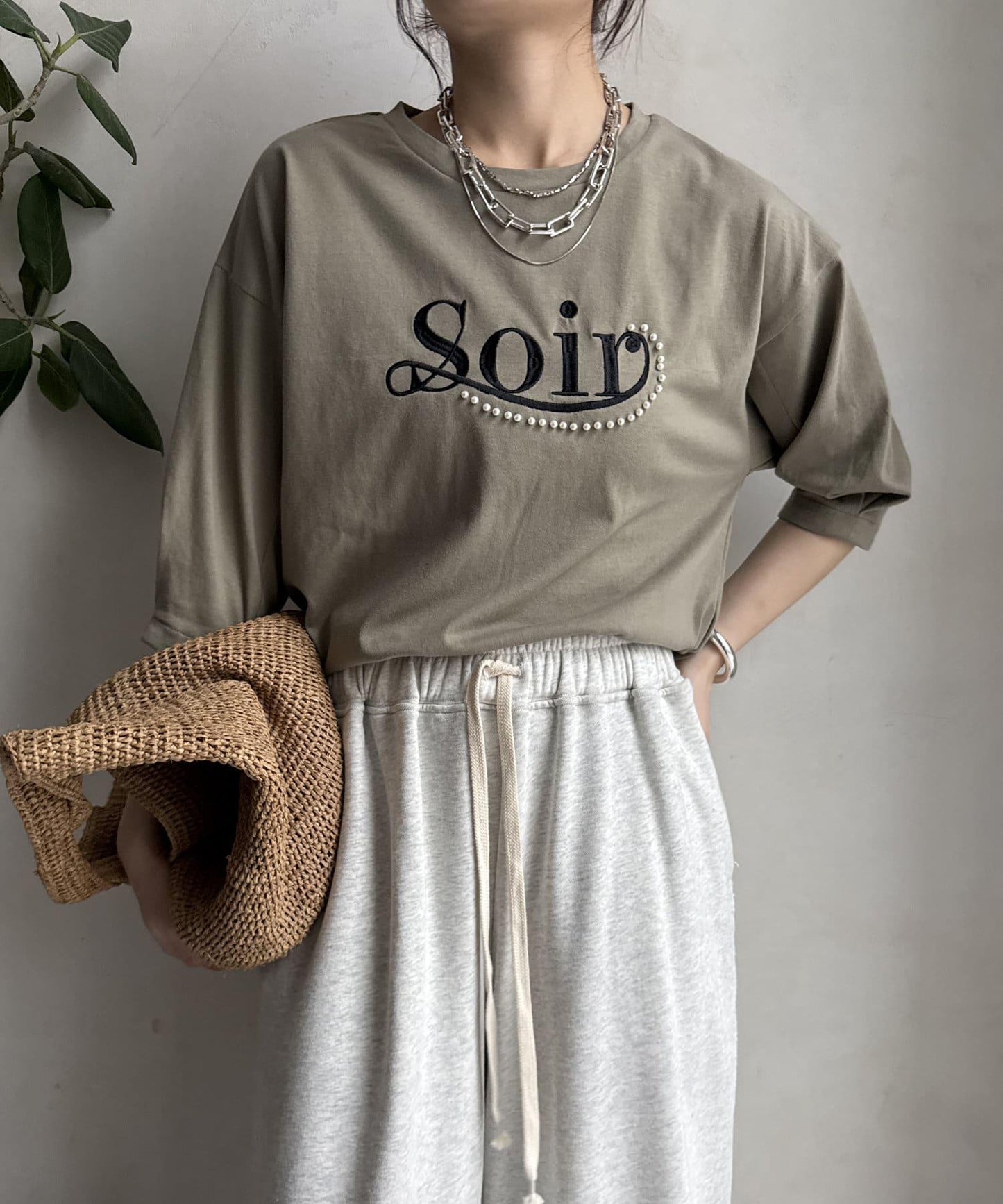 【限定】珍珠logo刺繡褶皺袖套頭衫