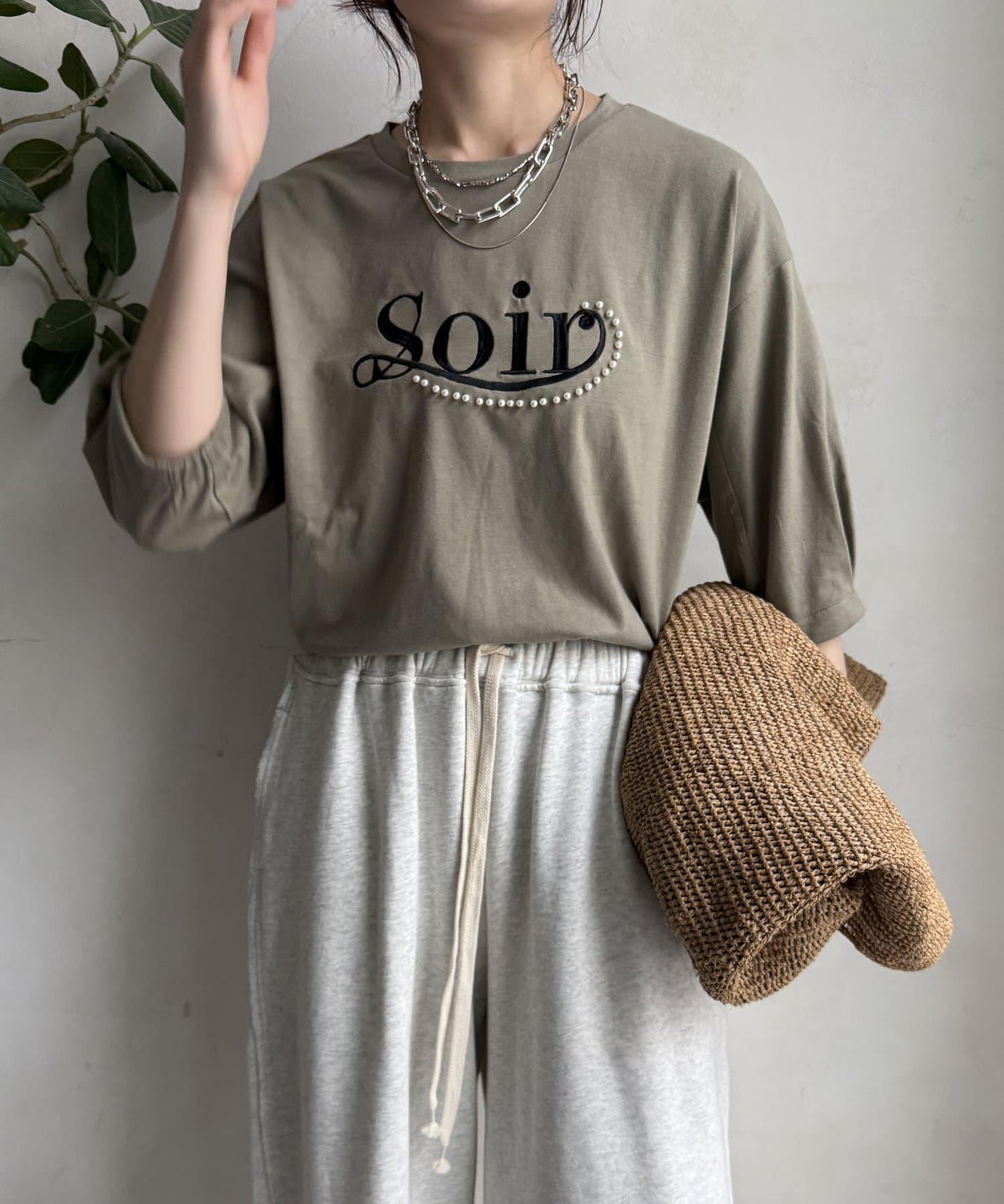 【限定】珍珠logo刺繡褶皺袖套頭衫