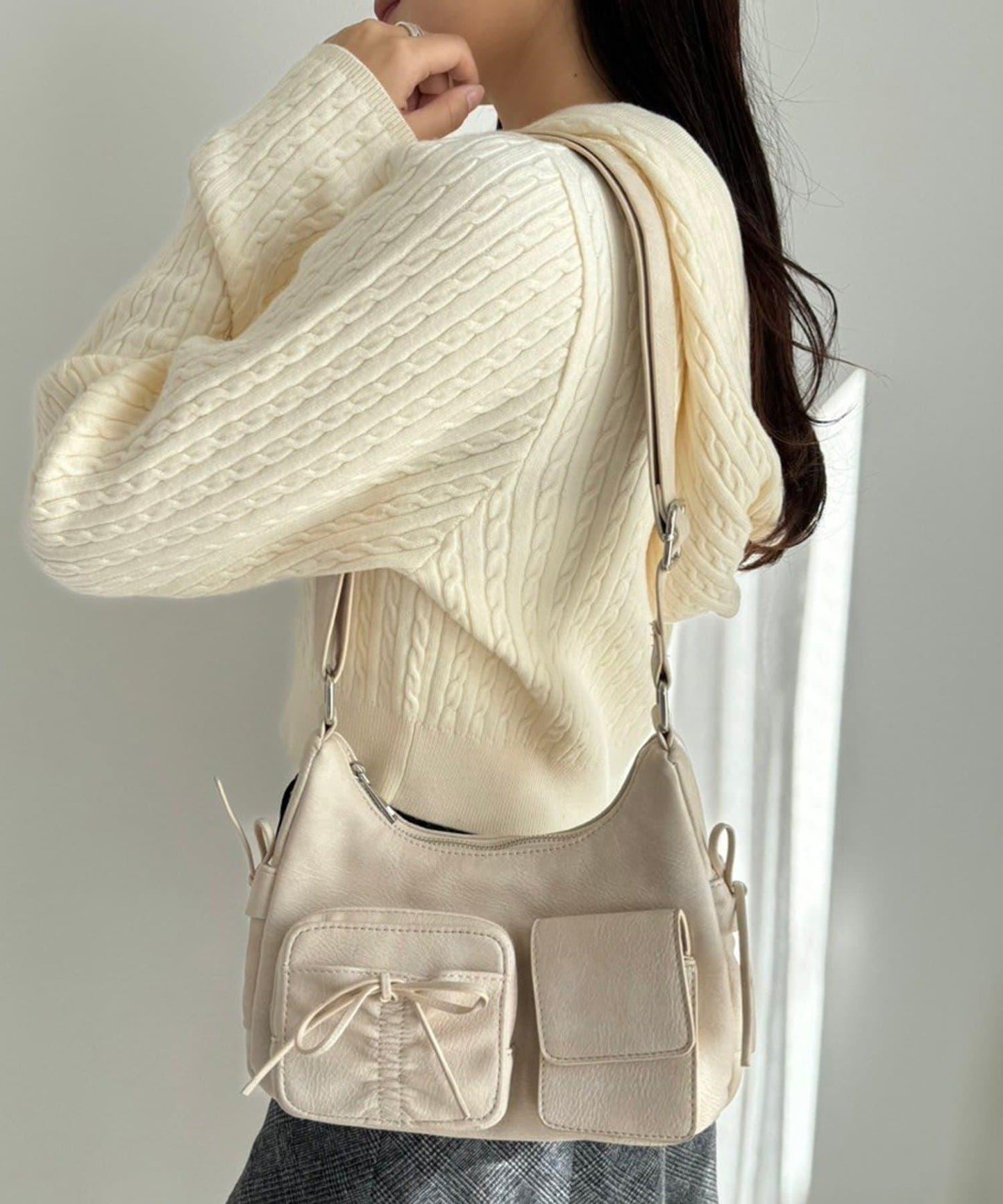 【/復刻】腰部口袋帶蝴蝶結單肩包