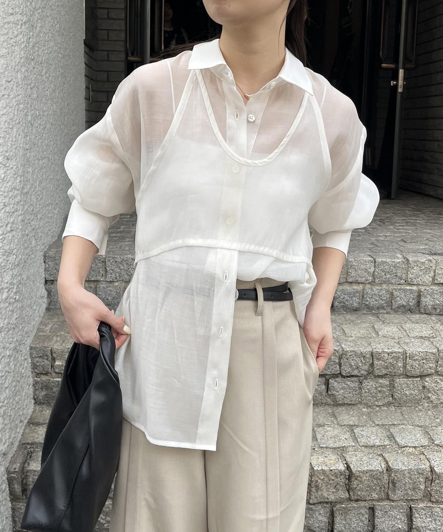 背心套裝透視襯衫