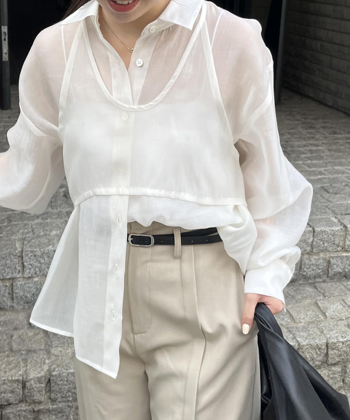 背心套裝透視襯衫
