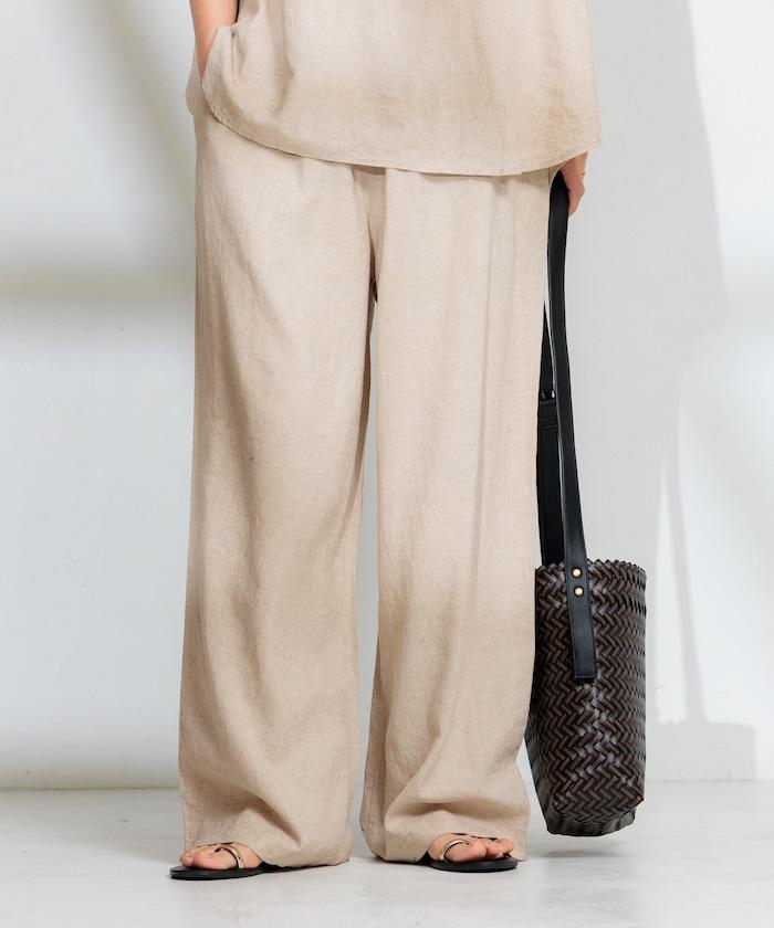 亞麻混紡 寬鬆 休閒褲<可搭配套裝>