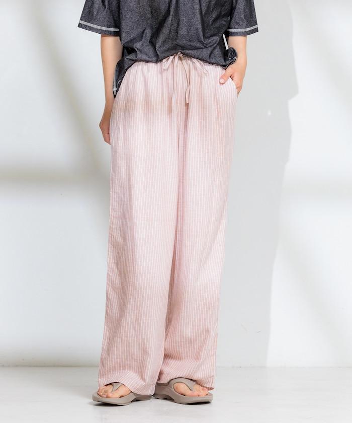 亞麻混紡 寬鬆 休閒褲<可搭配套裝>