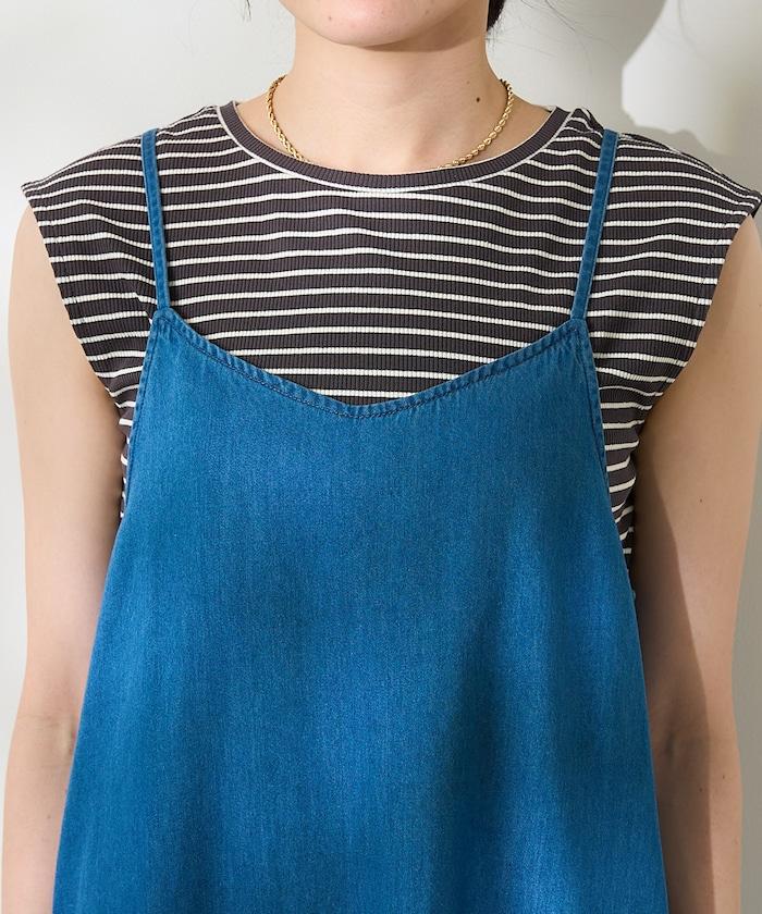 【套裝商品】亞麻粘膠 女士吊帶連衣裙 內搭套裝