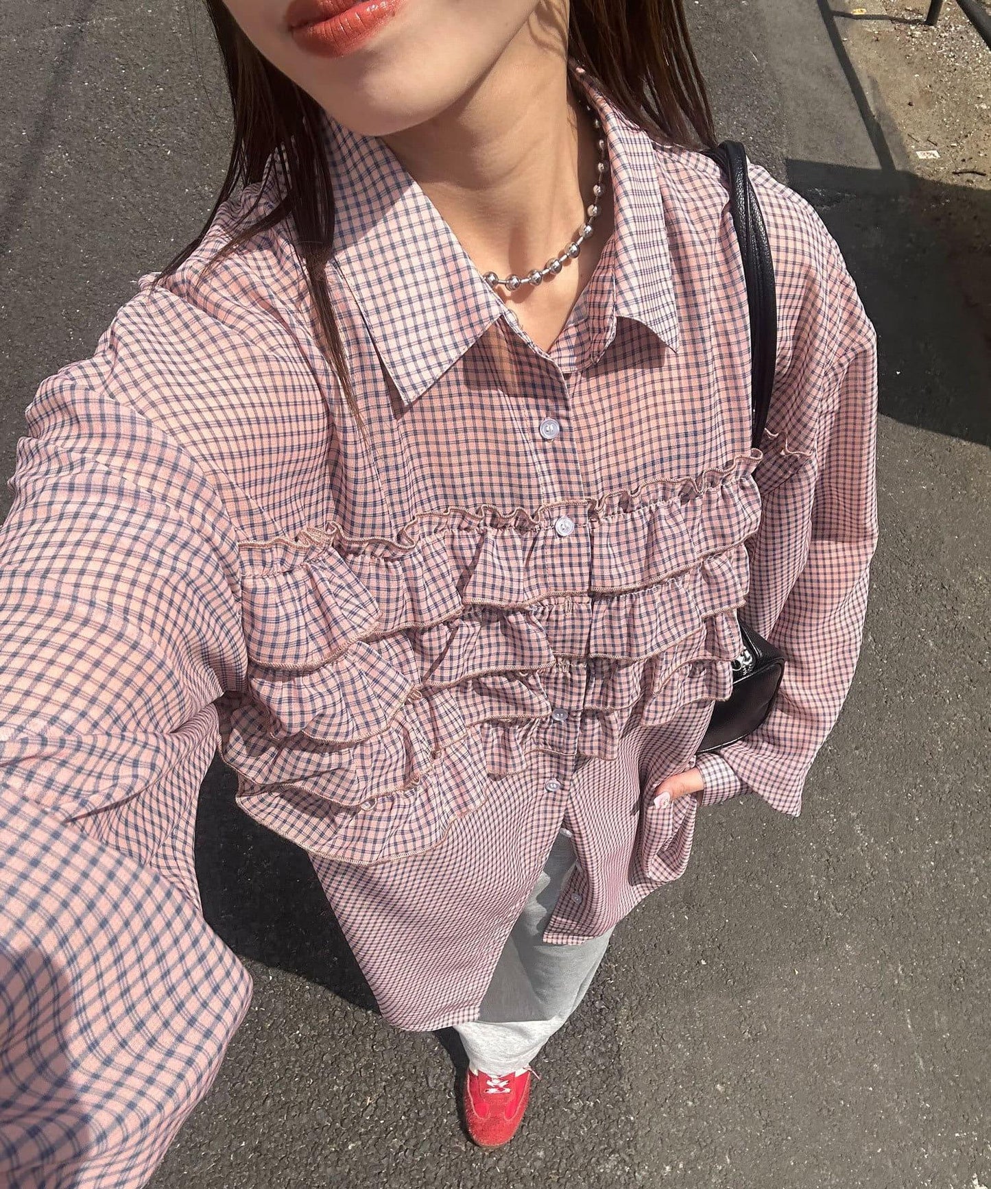 荷葉邊拼接上衣