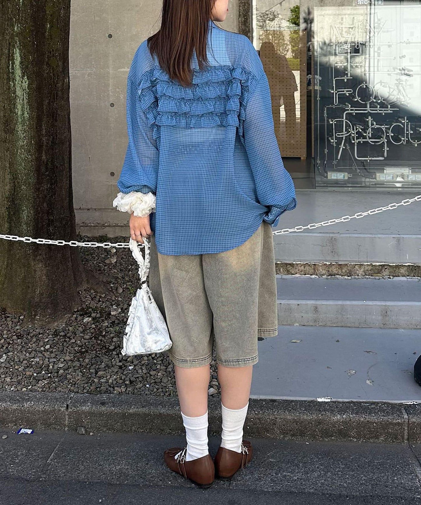荷葉邊拼接上衣