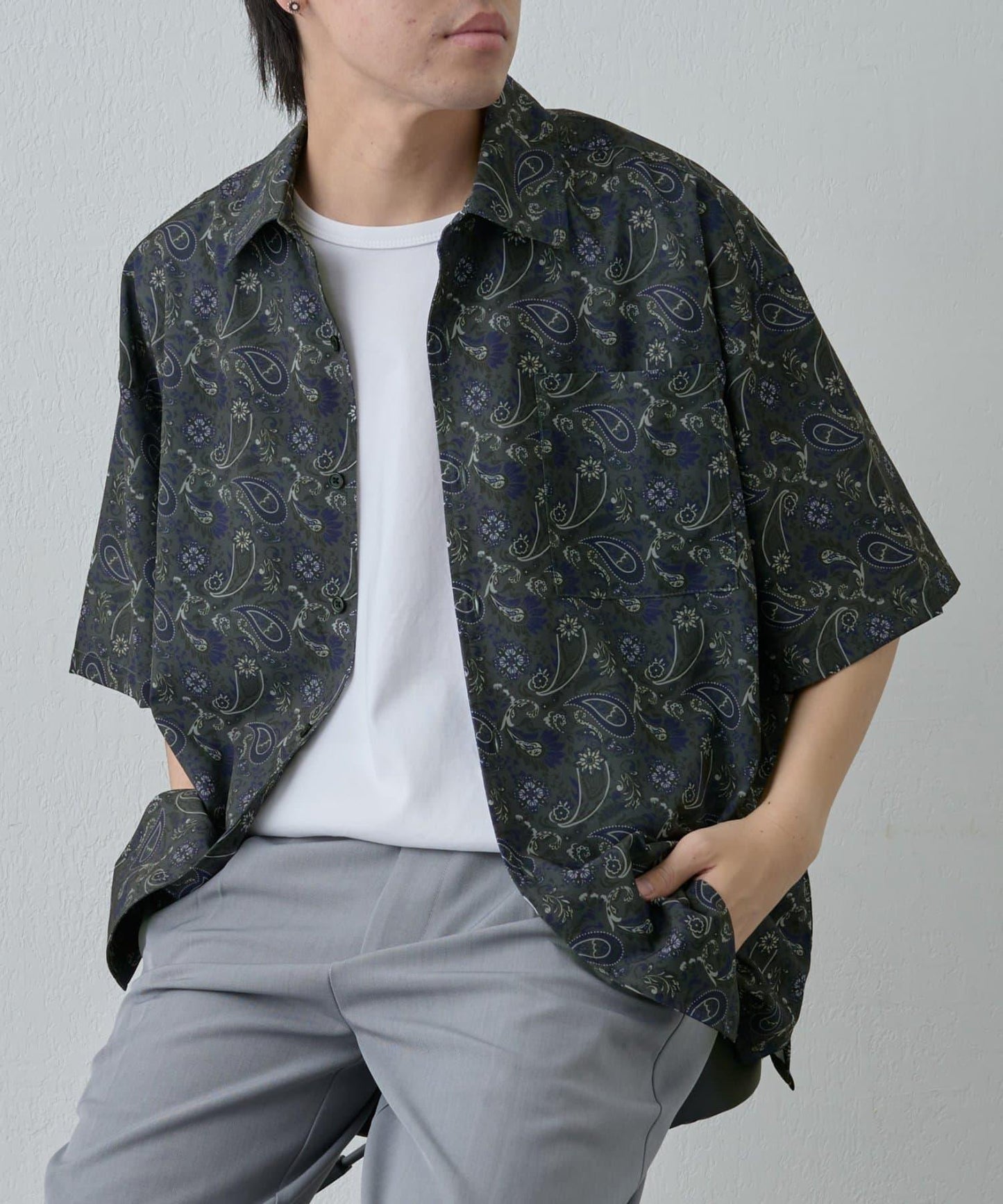 paisley圖案短袖襯衫