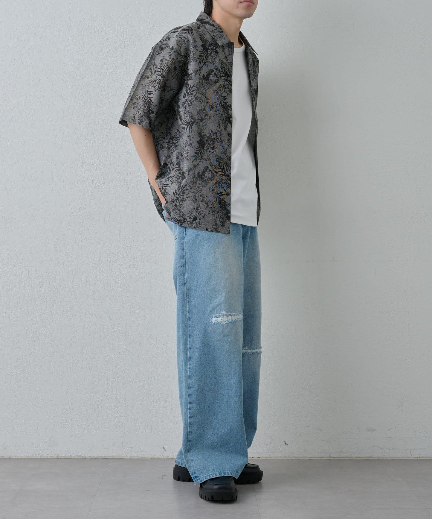 人造花短袖襯衫