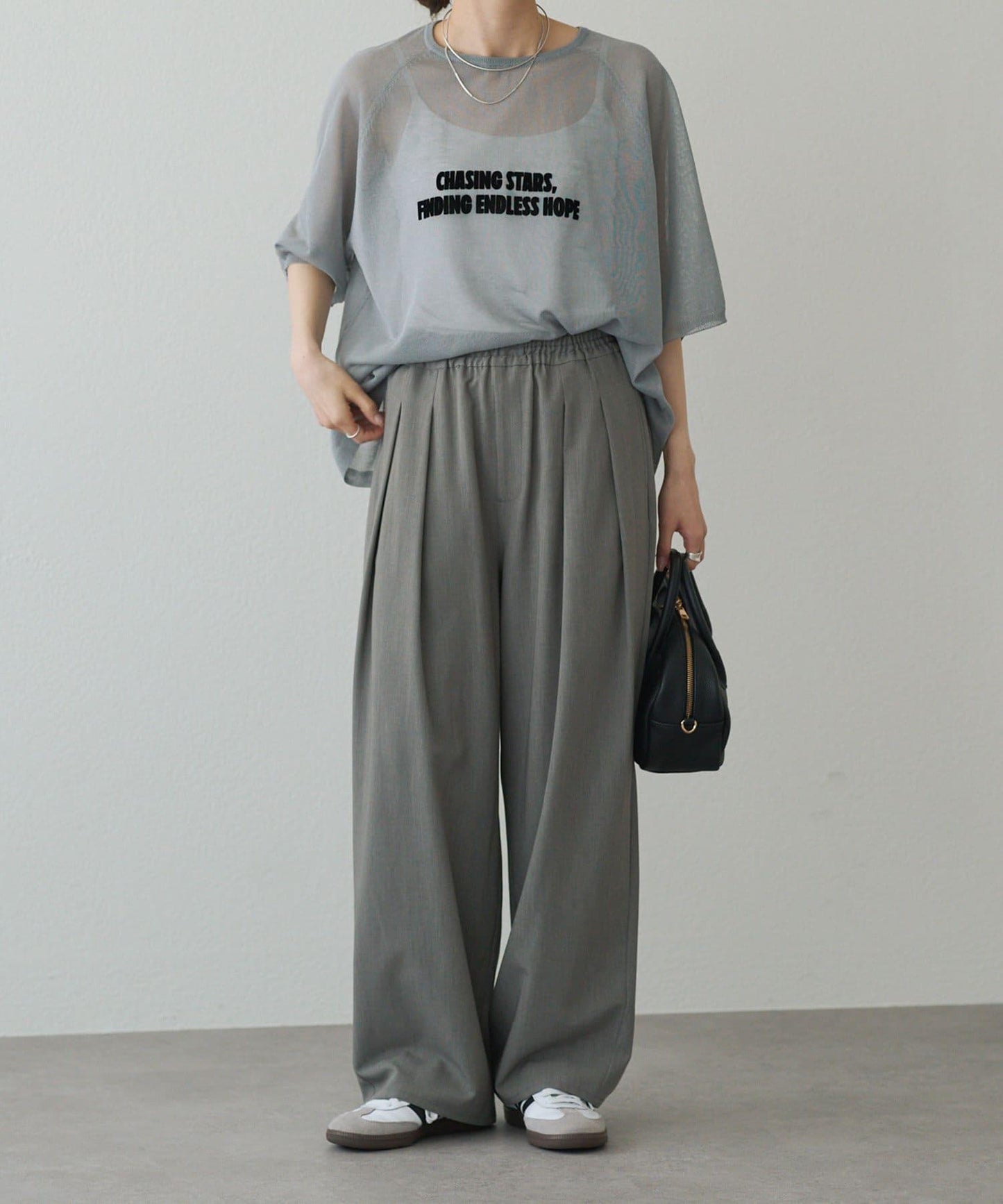 雙褶高腰彈力褲