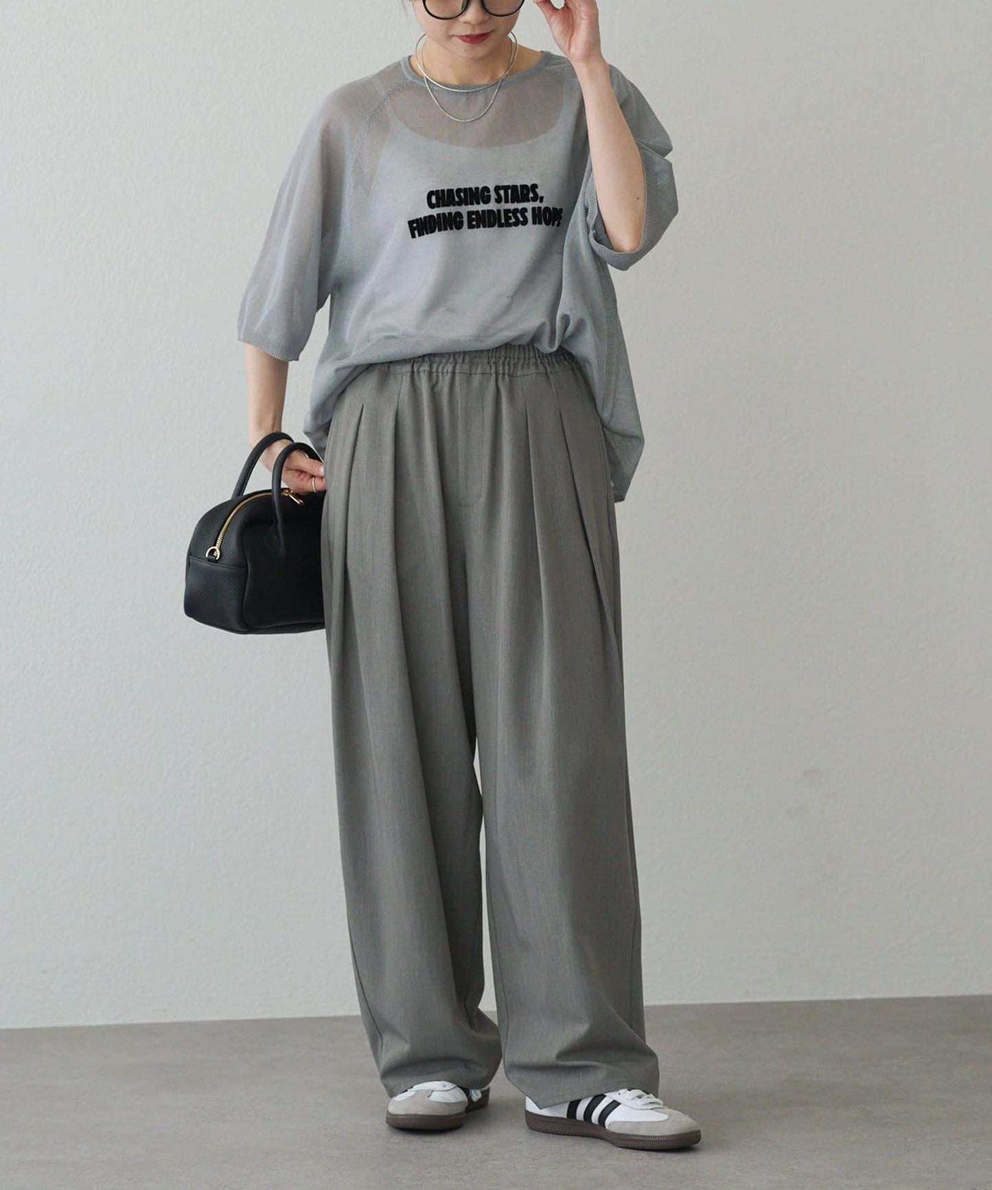 雙褶高腰彈力褲