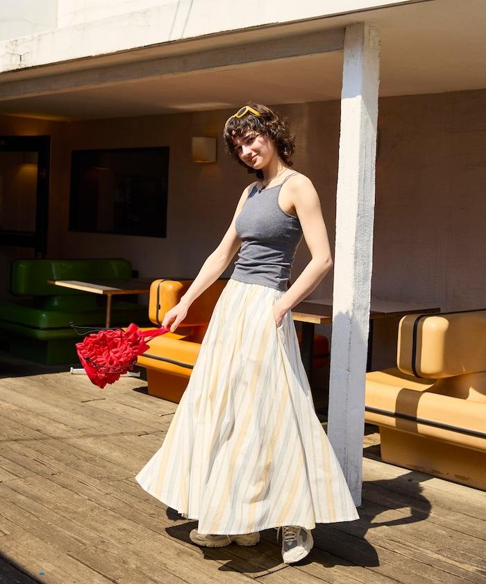 印度多色條紋飄擺裙