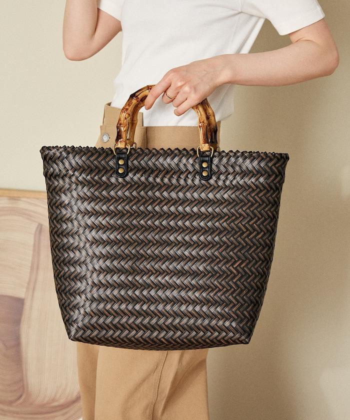 編織嵌入式竹柄手提包