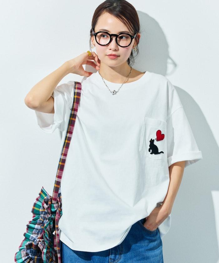 大尺寸 印花裝飾 圓領 帶口袋T恤