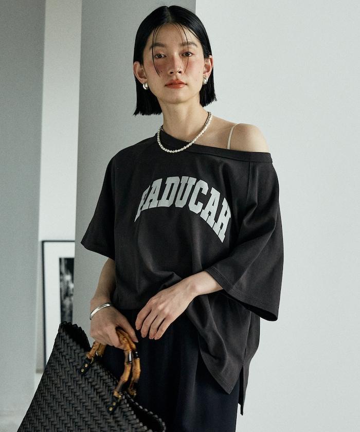 2way 平滑logo T恤/單肩印花T恤