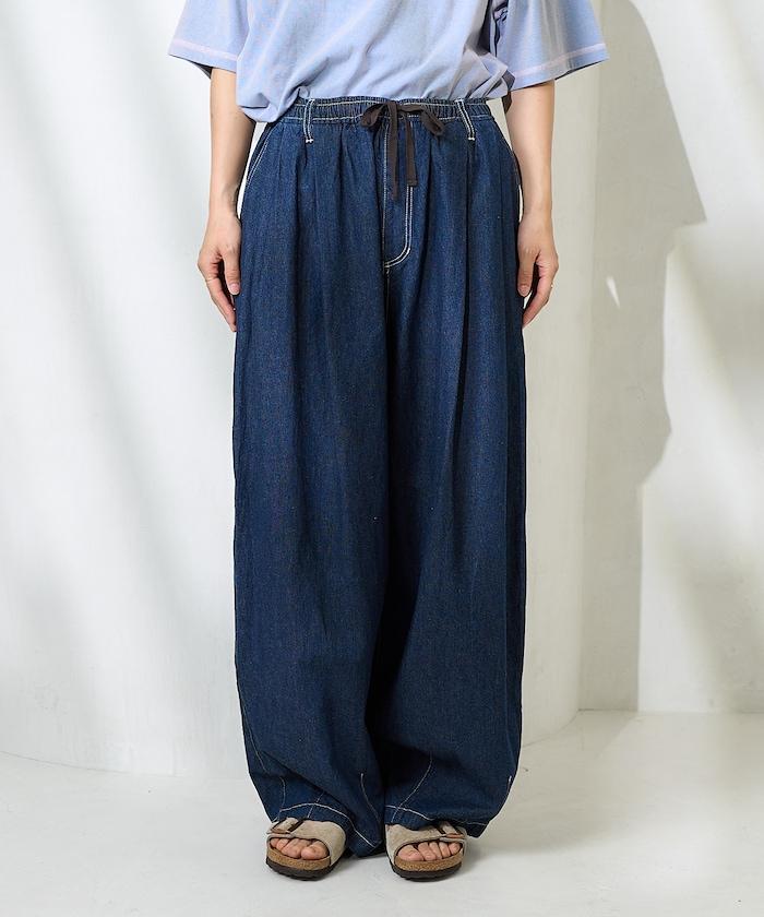 亞麻混紡弧形休閒褲