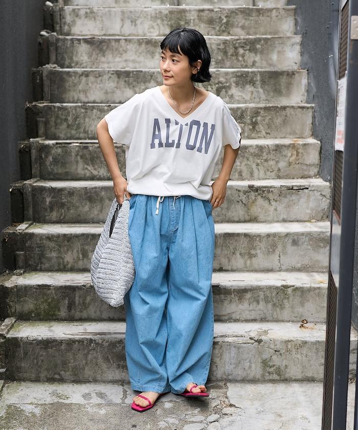 亞麻混紡弧形休閒褲