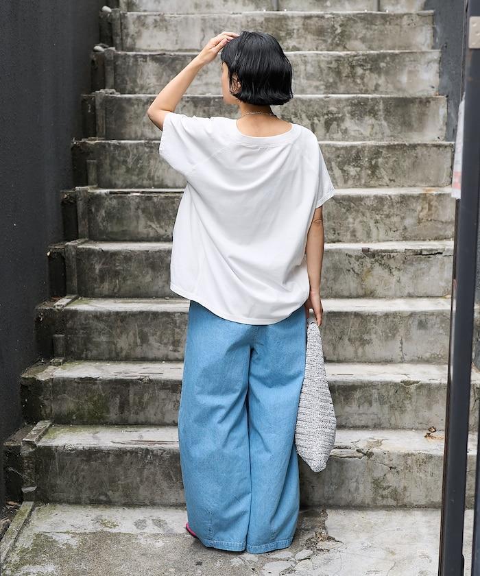 亞麻混紡弧形休閒褲