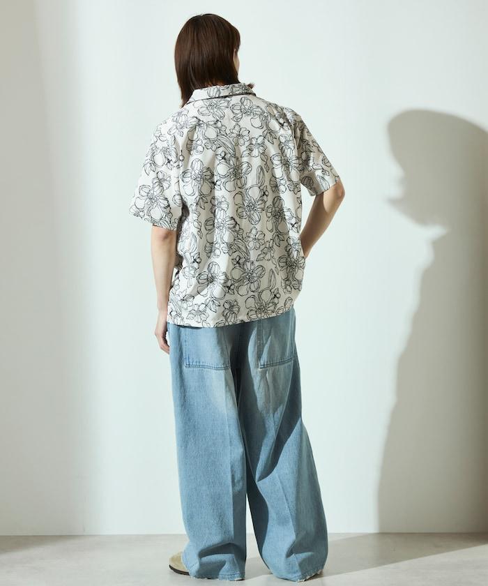 圖案開領短袖襯衫 / 總花紋設計開領襯衫 / 放鬆剪裁