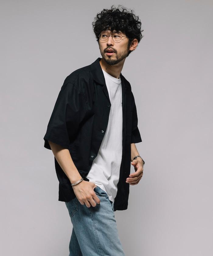 聯名重 棉麻 開領 短袖襯衫