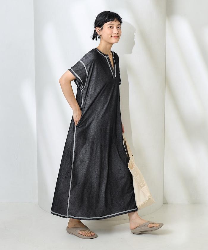 <接觸冷感>混紡立領連衣裙