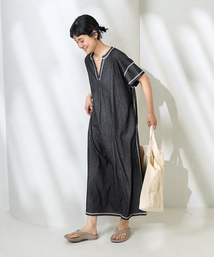 <接觸冷感>混紡立領連衣裙