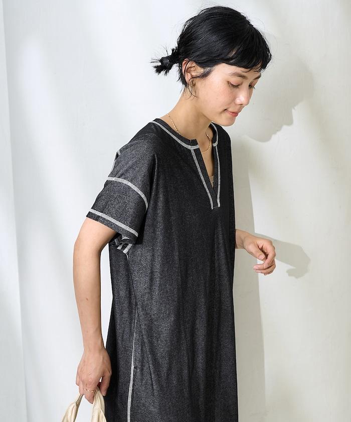 <接觸冷感>混紡立領連衣裙