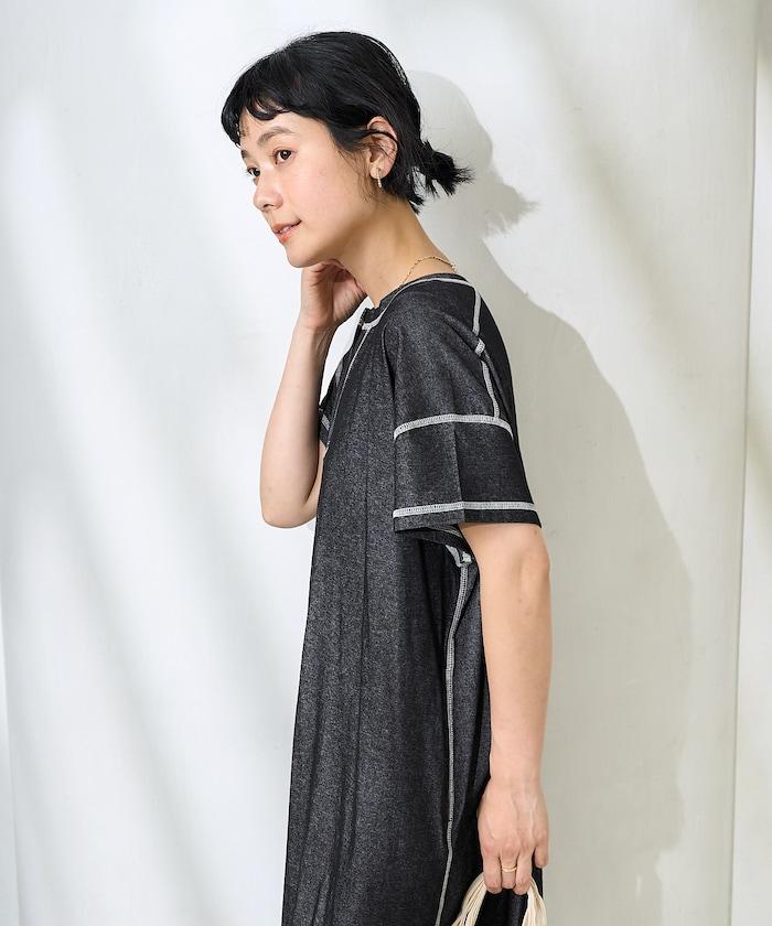 <接觸冷感>混紡立領連衣裙