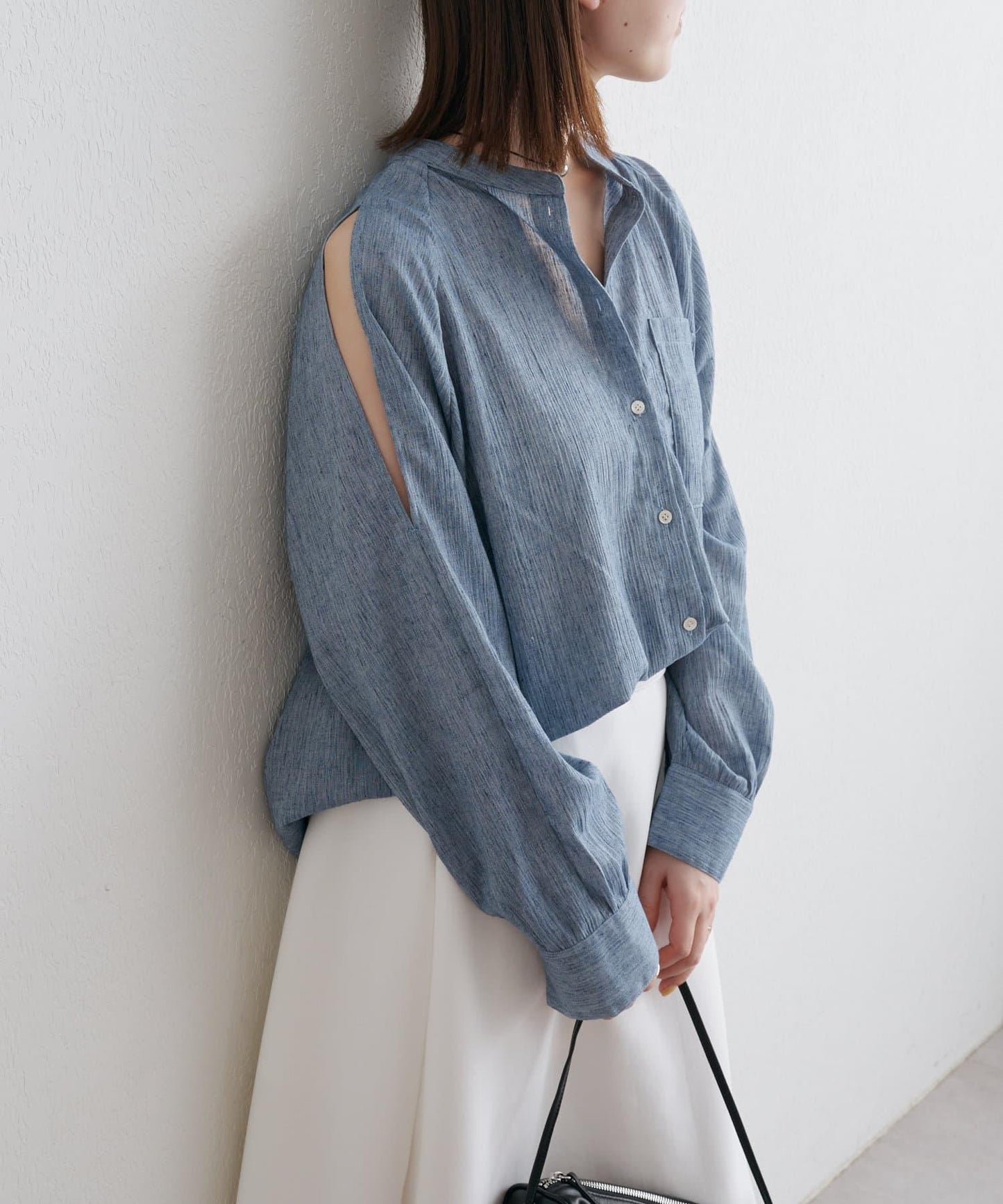 優雅露肩開衩襯衫