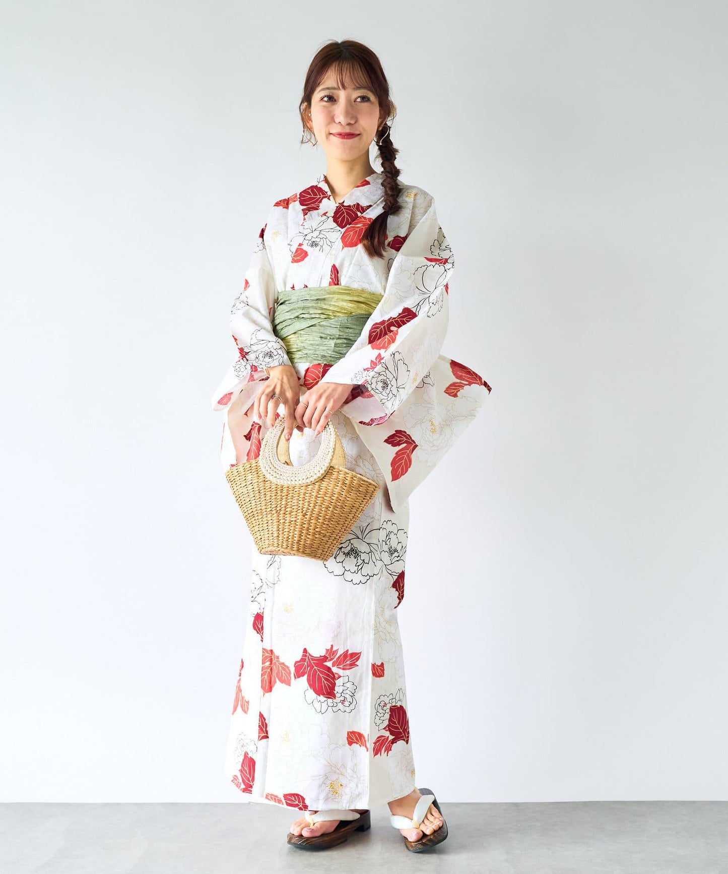 【miki精選】優雅重疊牡丹/浴衣和腰帶2件套