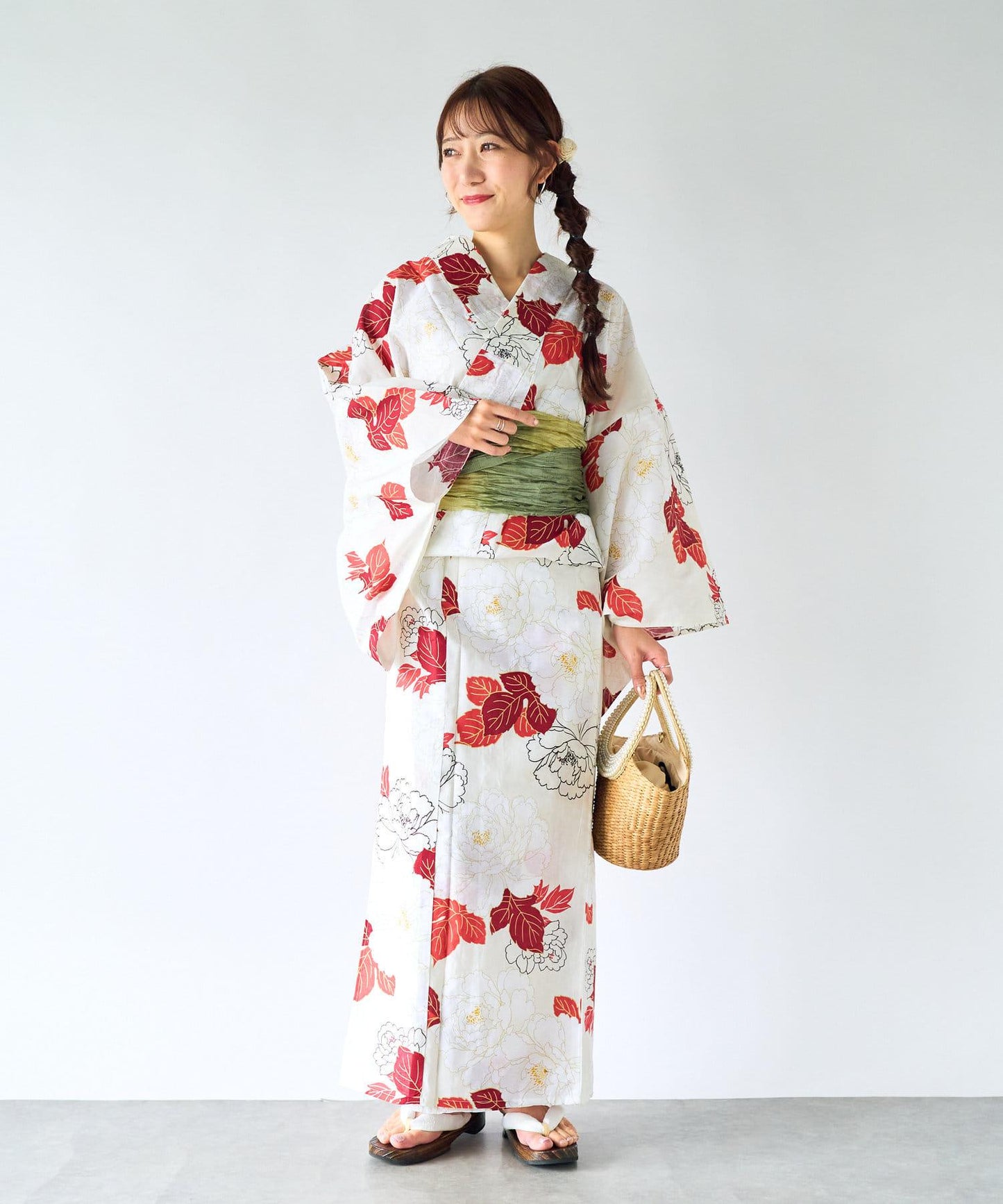 【miki精選】優雅重疊牡丹/浴衣和腰帶2件套