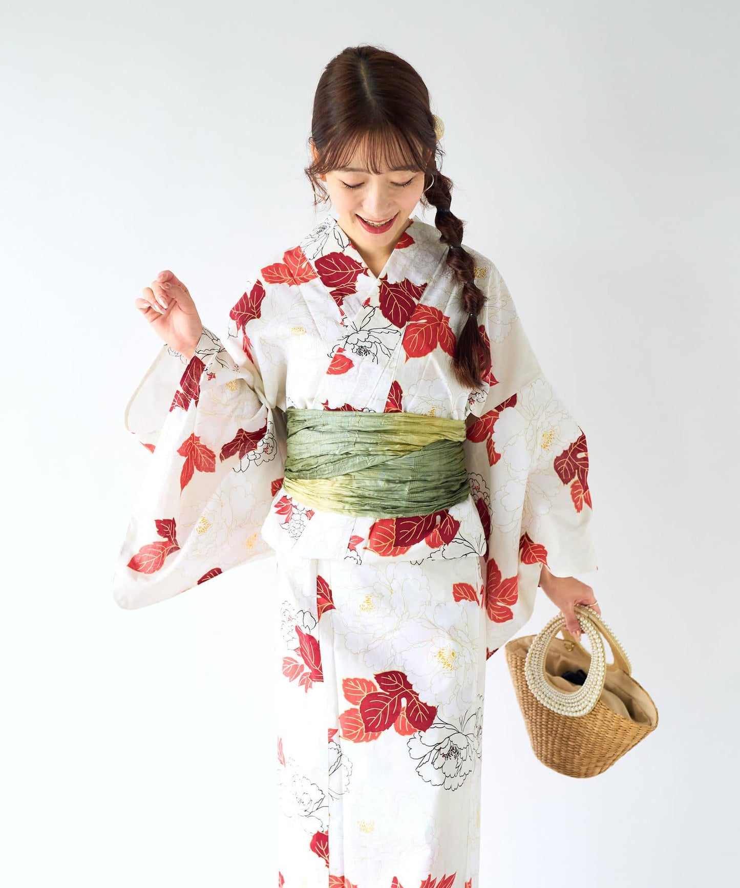 【miki精選】優雅重疊牡丹/浴衣和腰帶2件套