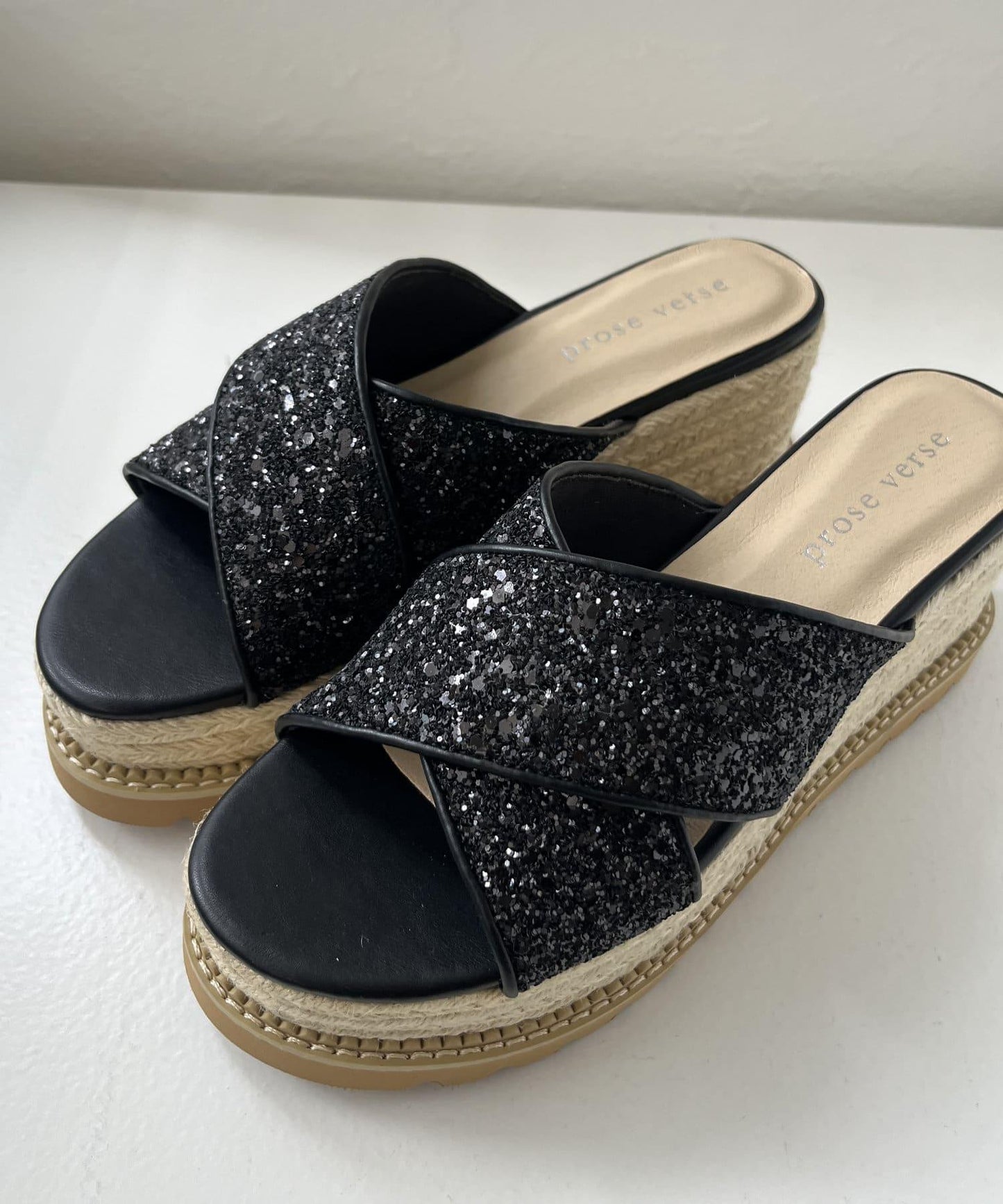 粗麻繩厚底閃粉涼鞋