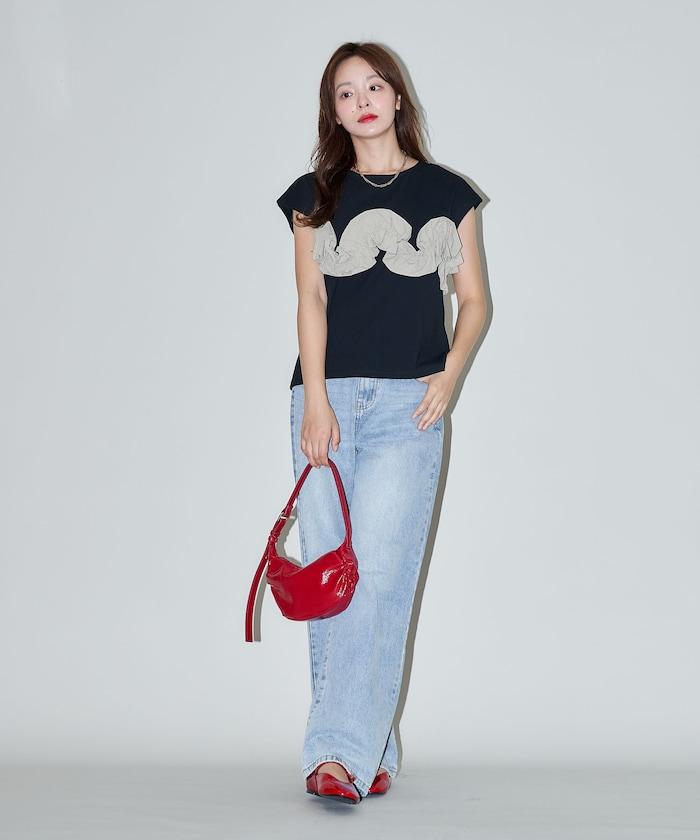 胸部荷葉邊 法式短袖 T恤