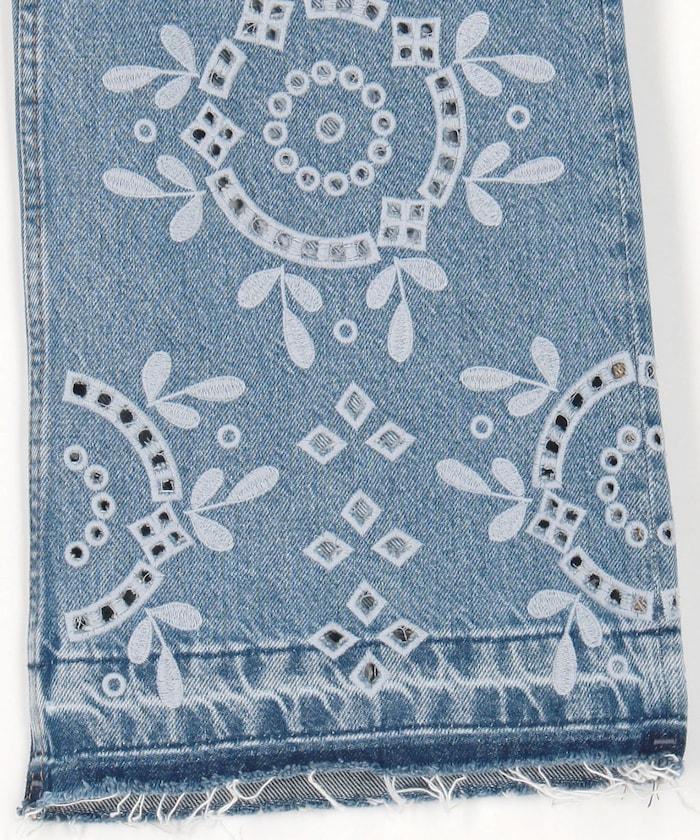 英式刺繡 牛仔褲 貝茜 / J1714 / 高腰 褲腳刺繡 直筒牛仔褲