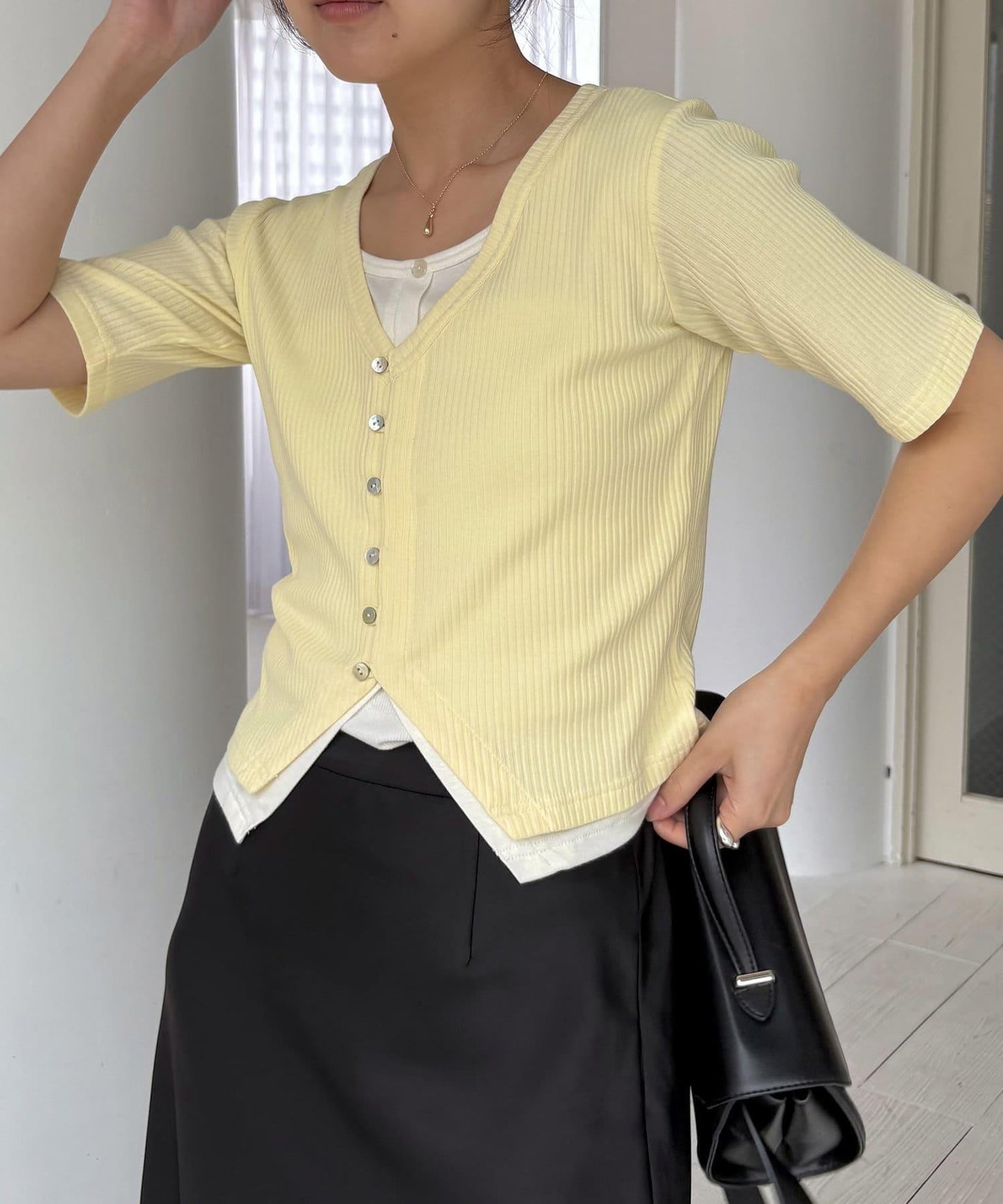 開衫風雙色疊層套頭衫