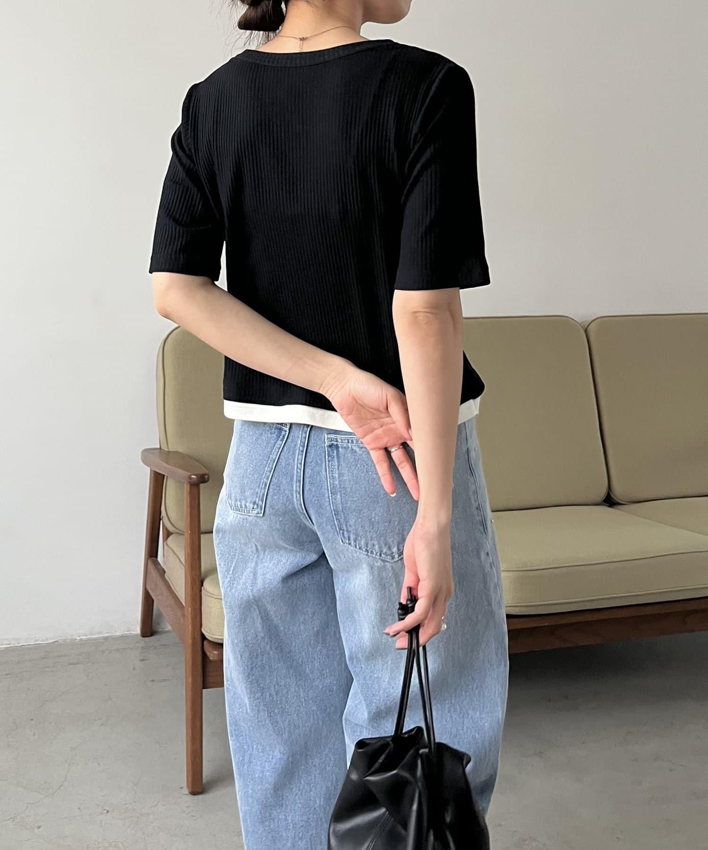 開衫風雙色疊層套頭衫