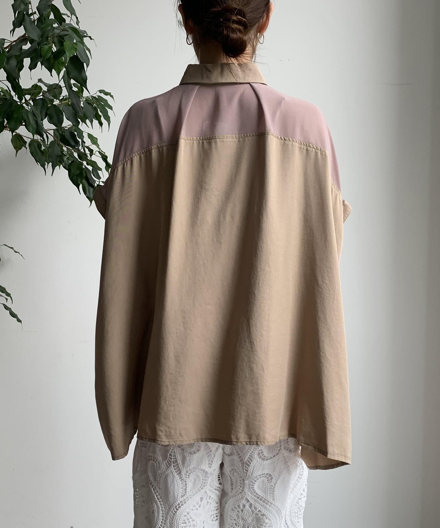 【限定】人造絲×喬其特拼接襯衫