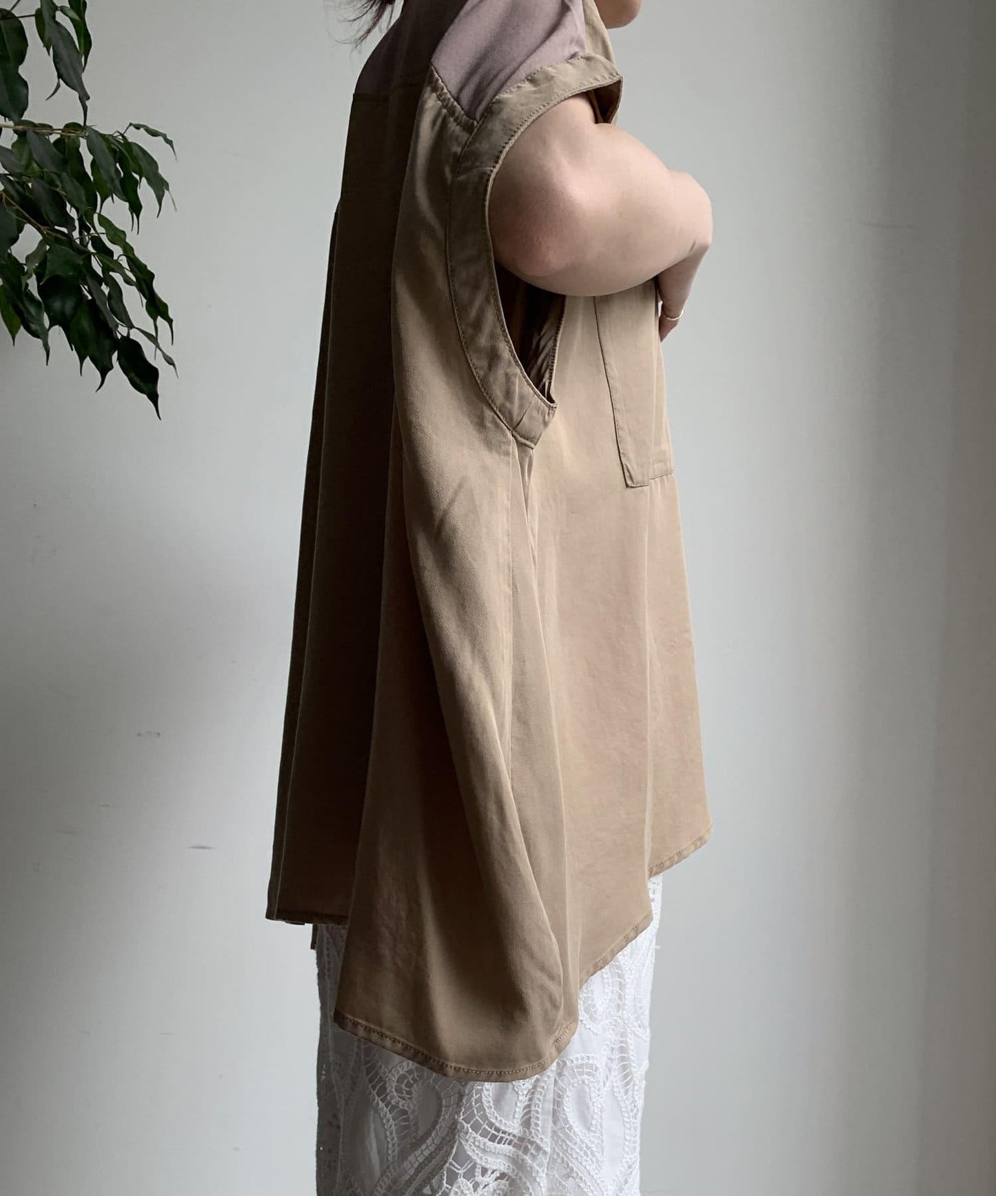 【限定】人造絲×喬其特拼接襯衫