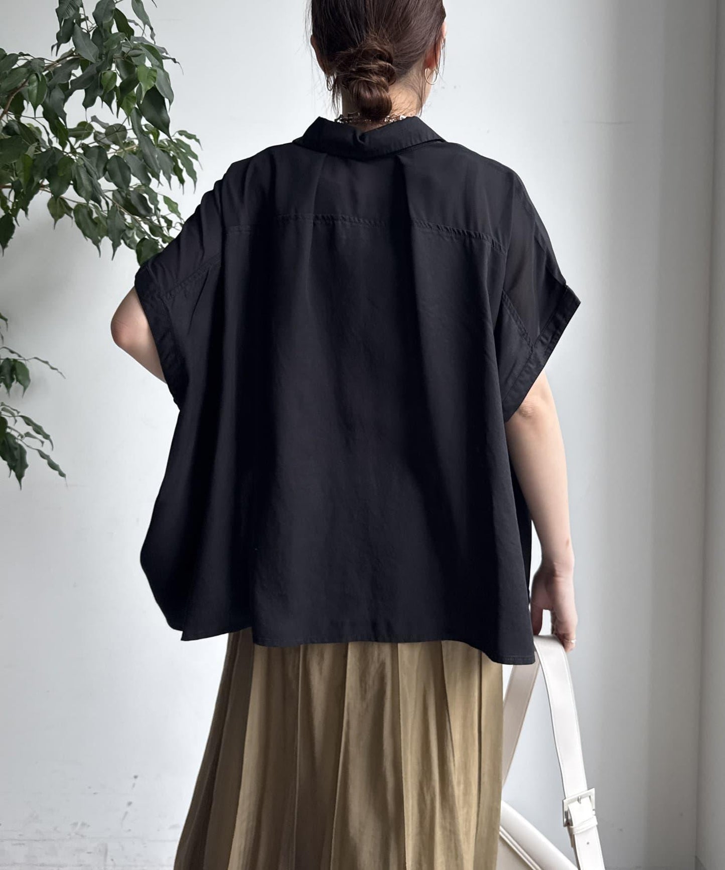 【限定】人造絲×喬其特拼接襯衫