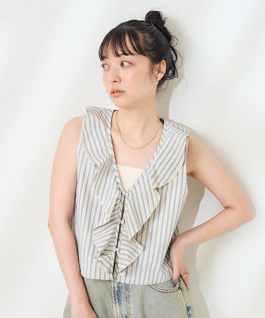 條紋荷葉邊馬甲