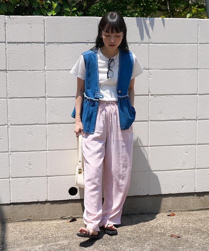 牛仔褲荷葉邊收褶馬甲