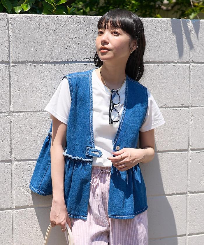 牛仔褲荷葉邊收褶馬甲