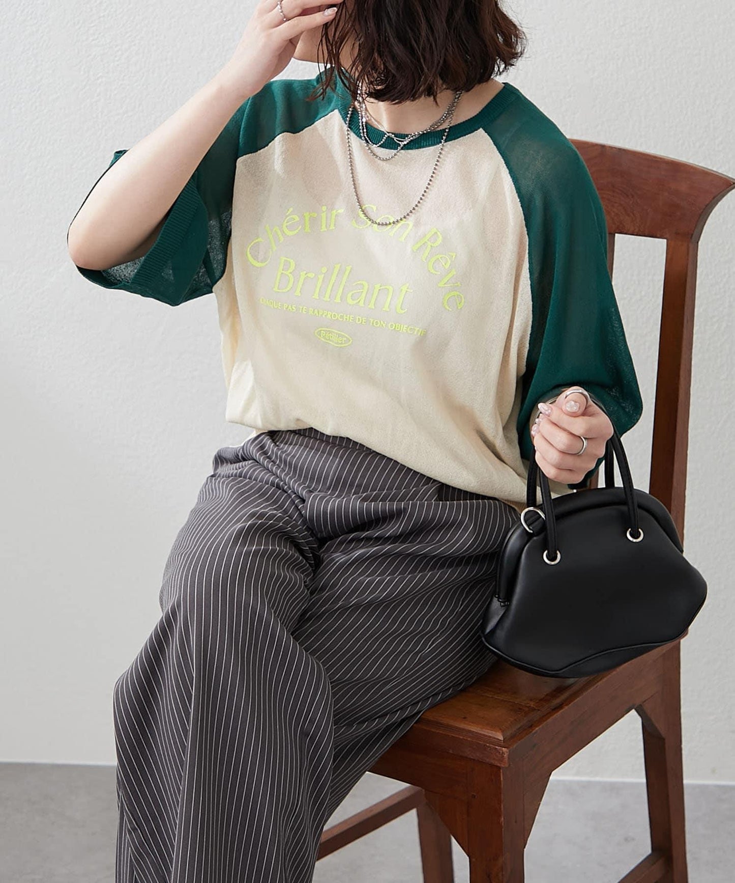 【大人休閒風格】【品味十足的透明感】絲絨拼接套頭衫