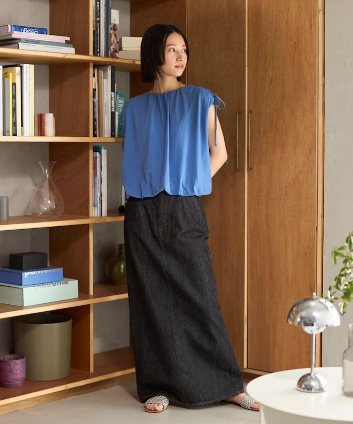 有機棉束褶垂墜上衣 / 法式短袖T恤 / 袖帶